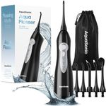 AquaSonic - Aqua Flosser Cordless Rechargeable Water Flosser for Teeth | Waterproof Portable Oral Irrigator for Dental Cleaning with 5 Jet Tips, for Braces, Home & Travel (Black)