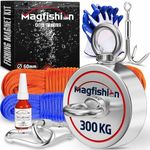MAGFISHION Magnet Fishing Kit - 300 KG (700lb) - Ø60mm - Super Strong Neodymium Magnet with 2 Ropes, Grappling Hook, Carabiner, Gloves, Threadlocker - Magnetic Powerful Magnets