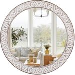 fuxuiwy 24" Round Mirror Farmhouse Wooden Frame Circle Mirrors, Rustic Decorative Distressed Wall Mounted Mirror for Bathroom, Bedroom, Living Room, Entryway, Fireplace, Hall