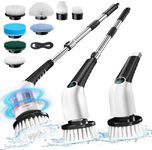 Electric Spin Scrubber, Jorking Cordless Power Scrubber Up to 420RPM Powerful Cleaning, Shower for Cleaning Bathtub, Tile & Floor with 8 Types of Replaceable Brush Heads, Black White (ANS-8051A)