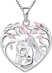 YL Horse Necklace for Women 925 Sterling Silver Tree Pendant Created Pink tourmaline Animals Jewelry