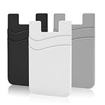 SHANSHUI Phone Card Holder Silicone Stick-On Wallet - Compatible with iPhone, Samsung, Android Phones - Black, White, Grey