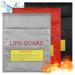 Huiguli 3 Pcs Lipo Battery Safe Bag, 23 x 21 CM Portable Fireproof Bag, 3 Colours of Fireproof Document Bag, Waterproof Safe Box for Lipo Battery, Documents, Money, Jewelry, Black