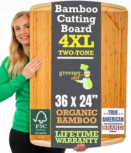 4XL Bamboo Butcher Block Cutting Board - Extra Large Cutting Boards for Kitchen 36 x 24 - Wood Countertop 24 x 36 Cutting Board - Wooden Extra Large Cutting Board 36 x 24 Butcher Block - Greener Chef