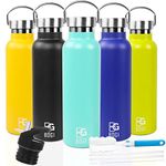 BOGI Insulated Water Bottles with Straw-600ml Stainless Steel Water Bottle Metal Water Bottles,BPA Free Leakproof Reusable Water Bottle with 2Lids,Sports Gym Water Bottle for Kids Girls Boys-Aqual
