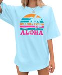 VILOVE Hawaii Tshirts Women Tropical Hawaiian Shirt Oversized Graphic Tees Aloha T Shirt Casual Short Sleeve Tops Blue