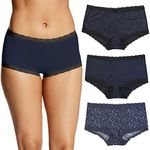 Maidenform Women's Microfiber Pack, One Fab Fit Boyshort Panties, 3-pack Boy Short, Navy Black/Navy Black Lace/Shining Star, L (pack of 3)