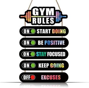 KAIRNE Home Gym Rules Decor,Workout Motivational Quote Wooden Plaque,Exercise Posters,Fitness Room Door Sign for Man Cave,Bar Pub,Garage Gym Sign Hanging Outdoor Wooden Plaque(12X2.3x5+12x4.7x1 inch)