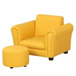 Kids Sofa Chair with Ottoman/PVC Leather Toddler Couch with Plastic Legs/Upholstered Children Armchair for Kids Under 4 Years Old/Single Seat with Stool (Yellow)