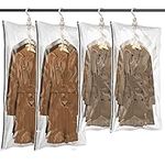 TAILI Hanging Vacuum Space Saver Bags for Clothes, Set of 4 (2 Long 53"x27.6", 2 Short 41.3"x27.6"),Vacuum Seal Storage Bag Clear Bags for Suits, Dress or Jackets, Closet Organizer