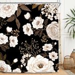 Miyotaa Black Flower Floral Shower Curtain Set 60Wx71H Inches Peony Blossom Rose Botanical Vintage Waterproof Bathroom Curtain with 12 Hooks