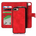 ShunJieTech for iPhone 7 Plus Case,for iPhone 8 Plus Case,for iPhone 6 6S Plus Case [4.7 inch] 2 in 1 Detachable Wallet Magnetic Case PU Leather Flip Cover with Coin Pocket & 6 Slots-Red