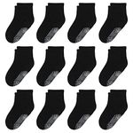 HYzgb Kids Socks Non Slip Grips Boys 5-7 Years Old 12 Pairs Cotton Crew Grippy Socks for Little Boys Children Birthday Gifts Seamless Toe Black