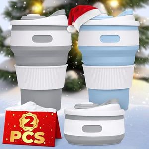 2Pcs Collapsible Cups for Traveling - Collapsible Cup with Lid Travel Coffee Tumbler Reusable Coffee Cup Collapsible Measuring Cups - Camping Cups Collapsible Travel Cup Insulated Coffee Mug with Lid