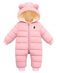 Happy Cherry Baby Girls Warm Snowsuit Infant Winter Coat Hooded Zipper Jumpsuit Outwear Footed Romper Puffer Jacket Long Sleeve Down Coat 6-12 Months Pink