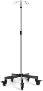 Konmee IV Poles IV Stands Portable Rolling 2 Hook 5 Legs Adjustable Height with Brake Wheels, Stainless Steel