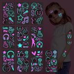 Konsait Glow in The Dark Temporary Tattoos for Kids Adults,10 Sheet Neon Music Party Body Face Tattoos Waterproof Fake Tattoos Stickers for Boys Girls Women Birthday Gifts Glow Party Favor Supplies