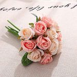 Aiinoo 12pcs Artificial Roses Single Stem Fake Silk Flower Arrangement Bouquet Real Touch for Home Party Wedding Decoration(Champagne)