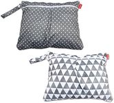 Damero 2pcs Travel Wet and Dry Bag with Handle for Cloth Diaper, Pumping Parts, Clothes, Swimsuit and More, Easy to Grab and Go (Small, Gray Triangle+ Gray Dots)