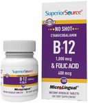Superior Source No Shot Vitamin B-12 Cyanocobalamin 1000 mcg & Folic Acid 400 mcg - Offers Energy, Heart, Brain, & Stress Support - 100 Sublingual Dissolving Tablets