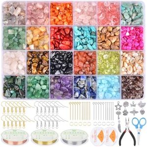 ANSHINE 1200pcs Chips Gemstone Crystal Beads, 24 Colors Beads Irregular Natural Stone with Jewelry Making Supplies for DIY Craft Bracelet Necklace Earrings, Craft Gifts