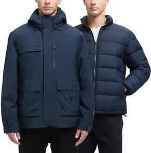 YGREYG Men's 3 in 1 Waterproof Winter Jackets Ski Warm Snow Rain Coat Puffer Liner Hood Windbreaker Navy Blue XL