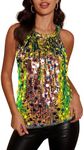 Women’s Sequin Halter Tops Ruched Glitter Flowy Party Shirt Sleeveless Sparkly Tank Concert Top Date Night Outfit Black XL