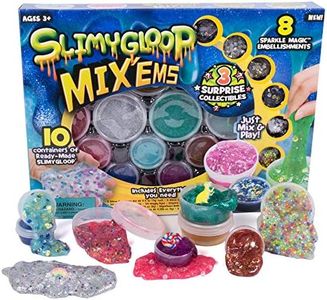 Slimygloop Mix'Ems by Horizon Group USA-Mix & Create 10 Different Gooey, Putty, Slime with Pompoms, Sequins, Confetti & 3 Mystery Collectibles, Multicolor, One Size