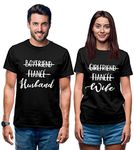 Hangout Hub HH-P104 Men's & Women's Round Neck T-Shirt Boyfriend Fiance Husband-Girlfriend Fiancee Wife(Black;Men L;Women XS)-Pack of 2-Couple T-Shirts