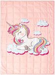 BUZIO Weighted Blanket 15lbs, Unicorn Fleece Blanket 60x80 inch for Adults 140-190 lbs, Ultra Soft and Cozy Kids Blanket, Great for Calming and Sleep, Pink