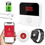 DAYTECH WiFi Smart Caregiver Pager Call Button Alarm System for Seniors Wireless Rechargeable Emergency Buttons Calling Alert System, 2 Buttons 1 Receiver(only Supports 2.4GHz Wi-Fi)