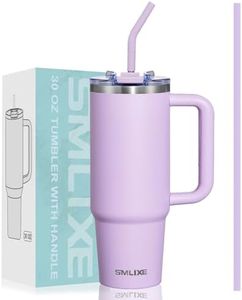 SMLIXE 30 oz Tumbler with Handle, Tumbler with Lid and Straw, Double Wall Vacuum Insulated Travel Mug Stainless Steel Tumbler for Hot and Cold, Cupholder Friendly (Purple)