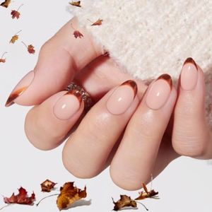 modelones Leopard Print French Tip Press On Nails, Short Oval Fake Nails