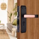 Godrej Mortise Lock I Mortise Door Handle Lock for Main & Internal Door in Residential & Commercial Spaces I Gloria -1CK I Matte Black Rose Finish 20cm / 8 Inches Handle, with Lock Body & 3 Keys