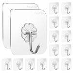 HASTHIP®16 Pack Wall Hooks Self-Adhesive Wall Hooks for Bathroom, Kitchen Waterproof Ultra Adhesive Wall Hooks