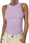 ANRABESS Womens Sleeveless High Neck Tank Tops Fashion Summer Casual Basic Slim Fit Ribbed Racerback Top Shirt Blouses, Purple, XX-Large