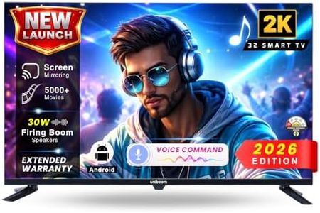 Uniboom_Optima Series 80 cm (32 inch) HD Smart LED TV |Android TV with Voice Command App |5000+ Free Movies |30W Sonic Boom Speakers| 500+ Certified Apps |Mobile Remote |Mobile Screen Cast-32S-ULT-AED