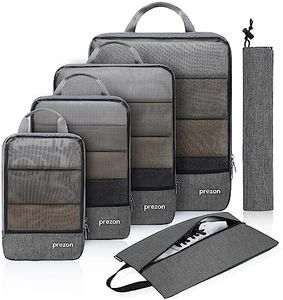 Prezon Compression Packing Cubes with Travel Shoes Bag and Laundry Bag, Luggage Organiser Set, Extensible Suitcase Organiser, Packing Organisers for Suitcases, Travel, Storage(Grey, 6 Set)