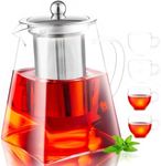 MS WGO 950ml/32.12oz Heat-Resistant Borosilicate Glass Teapot Set with Strainer, Handmade Glass Teapot with Infuser, Square Shape Infuser Tea Pot with 4 Cups