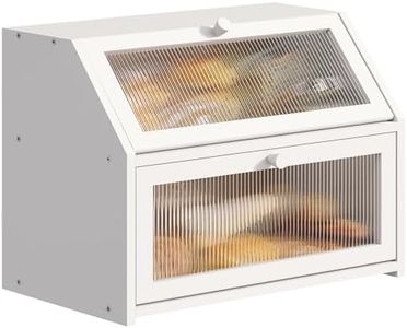 BMOSU Large Bread Box for Kitchen Countertop,Double Layer Bread Box for Kitchen Counter,Bamboo Wood Bread box Capacity Bin Kitchen Storage(White)