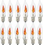 Pallerina Flicker Flame Light Bulbs, Flame Shaped Bulb Dances with a Flickering Orange Glow, Chandelier Flickering Candelabra Light Bulbs E12 Flame Candelabra Light Bulbs, 12 Pack