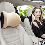 Super Comfy Car Headrest Pillow, Car Pillow for Neck Pain Relief with Adjustable Strap, 100% Memory Foam & Breathable Removable Cover, Ergonomic Design - Softness Travel Car Neck Pillow(Beige, 1PC)