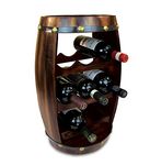 Puzzled Alexander Wine Rack - Freestanding Wooden Barrel Wine Holder for 8 Wine Bottles, Decorative Bottle Rack Floor Stand, Rustic Countertop Wine Storage Shelf Organizer for Wine Bar & Home Decor