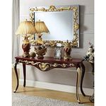 Wood Art Interior Living Room Wooden Console Table | Teak Wood sangwan | Polish Color Natural|Brown | Side Mirror Table