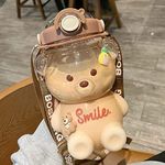 JQWSVE Kawaii Bear Straw Bottle, Kawaii Water Bottles Cute Water Bottle with Stickers, Leak-Proof Kawaii Bear Water Bottle for Office Travel