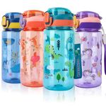 SENBSLAN Kids Water Bottles With Straw,600ml Toddler Drinks Bottle for School,Leakproof Children's Bottle BPA free Tritan Sport Bottle for Girls Boys (Greenish Blue-Dinosaur)