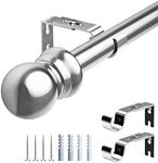 Harrms Curtain Poles for Eyelet Curtains, 76-295cm, Silver Curtain Rod Metal Extendable, Room Darkening Blackout Curtain Pole 2.5cm Thickness with Round Finials for Living Room, Bathroom, Bedroom