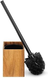 Navaris Toilet Brush and Holder Set - Acacia Wood Toilet Brush Holder and Bathroom Cleaning Brush with Removeable Brush Head - Bathroom Accessory