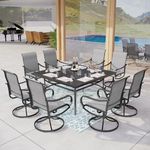 MFSTUDIO Patio Dining Set for 8, All Weather Outdoor Furniture Set with 60" Square Metal Table and 8 Sling Swivel Chairs, Light Grey Fabric