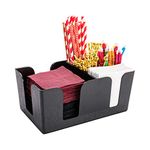 Bar Lux Black Plastic Condiment Caddy Napkin Holder - 6 Compartments, Pebbled - 9 1/2" x 5 3/4" x 4 1/4" - 1 Count Box - Restaurantware